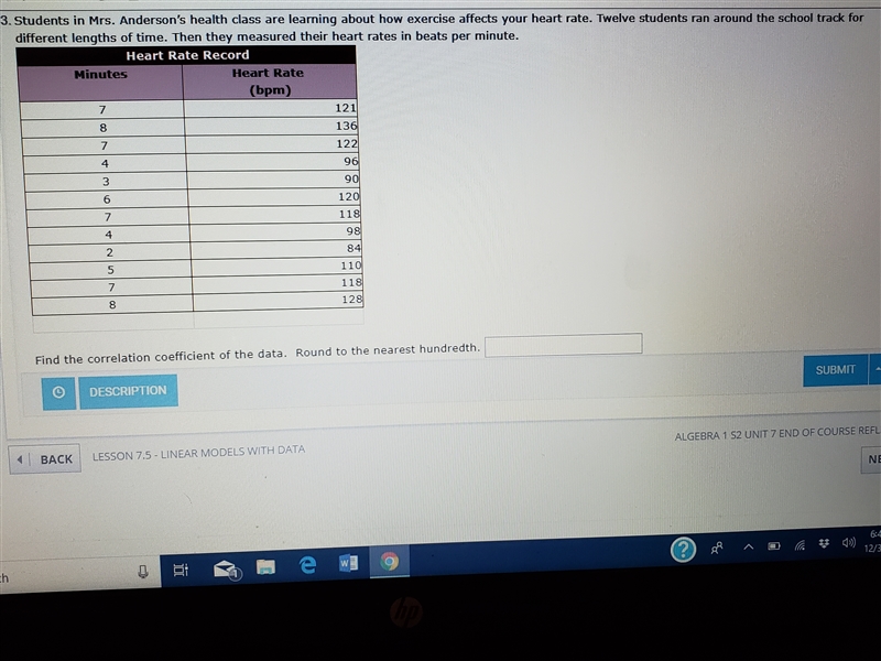 Please help!!! Find the correlation coefficient of the data. Round to the nearest-example-1