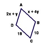 ABCD is a parallelogram. Find the value of x and y.-example-1