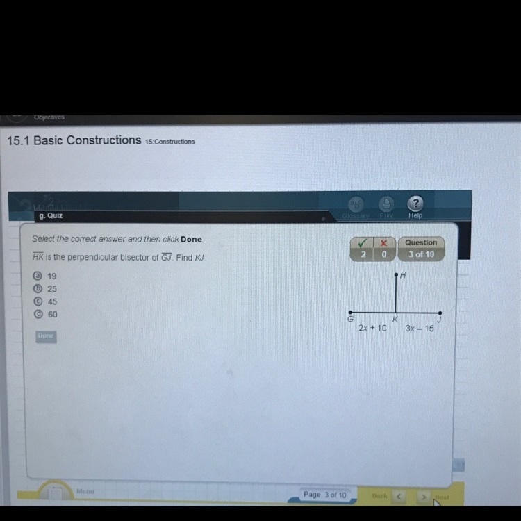 HK is the perpendicular bisector of GJ find KJ-example-1