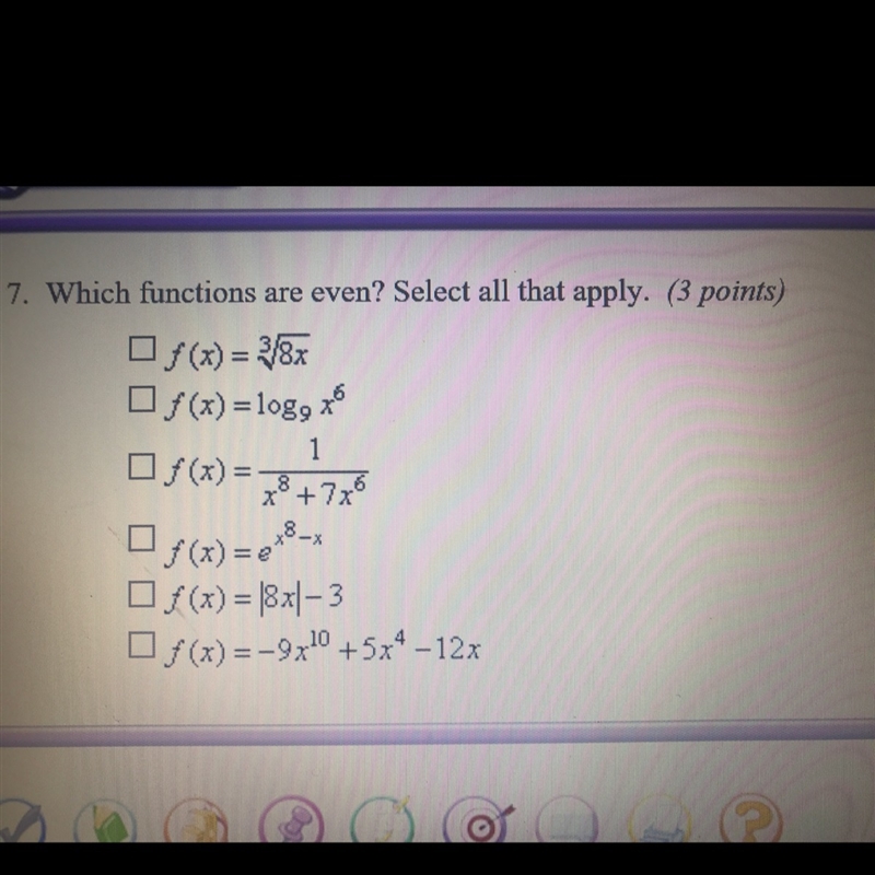 Which functions are even? Select all that apply-example-1