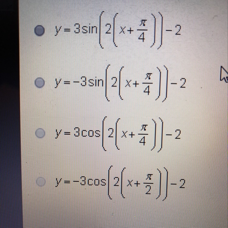 Which function is the same as y=3cos(2(x+pi/2))-2?-example-1