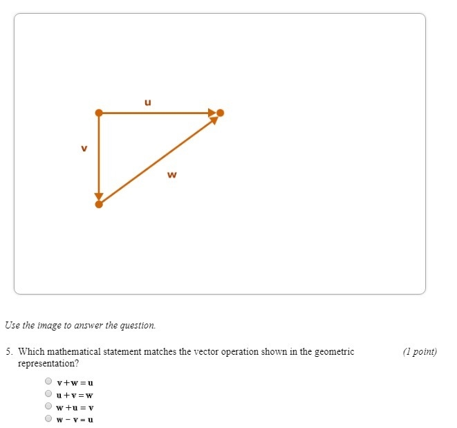 Which mathematical statement matches the vector operation shown in the geometric representation-example-1