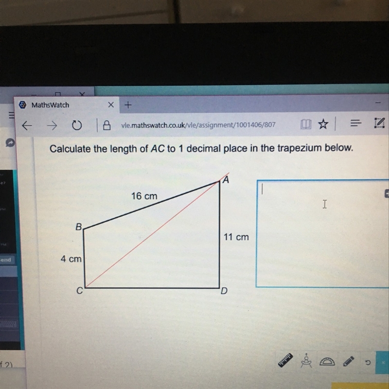 Calculate the length of AC to one decimal?-example-1