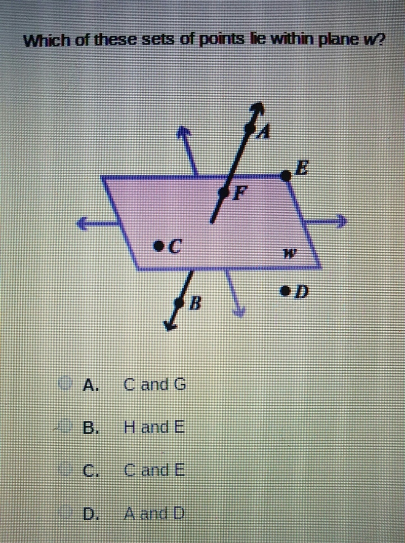 Which of these sets of points lie within plane w?-example-1