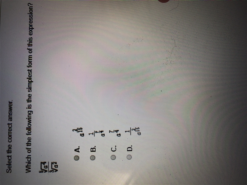 ALGEBRA HELP !!!!! Which of the following is the simplest form of this expression-example-1