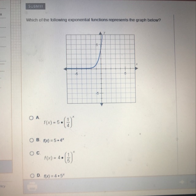 Which of the following exponential functions represents the graph below please help-example-1