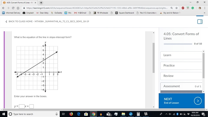 What is the equation of the line in slope-intercept form? Line on a coordinate plane-example-1