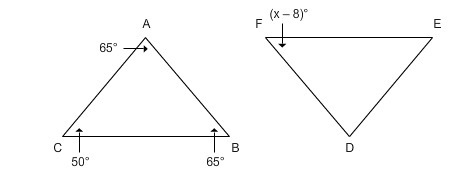 Triangle ABC and DEF are congruent. Find x.-example-1