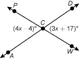 The lines intersect at point C. What is the value of x? 80 159 100 21-example-1