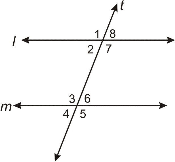 PLEASE ANSWER THIS QUICK FOR 30 POINTS! If line t is a transversal of lines l and-example-1