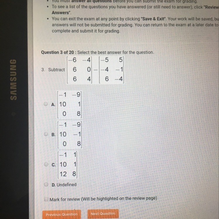 Algebra II. Subtract. I believe it’s B. I just really wanna make sure I get an A on-example-1