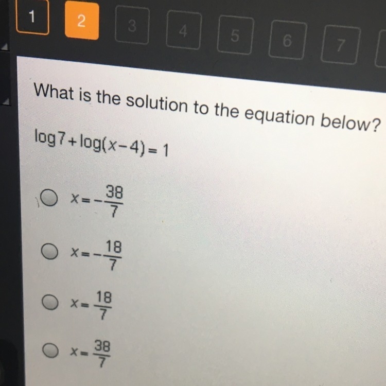 What is the solution to the equation below log7 ANSWER FAST PLEASE-example-1