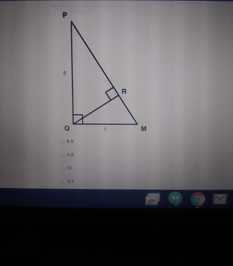 in the figure below trianglePQM and triangleQRP are right triangles. the measure of-example-1