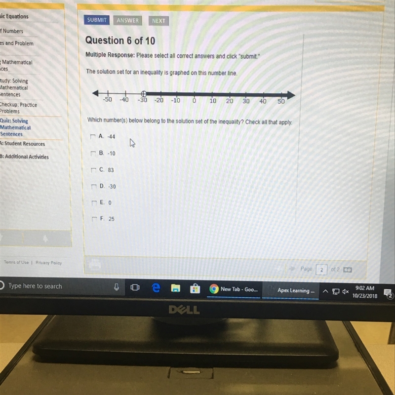 The solution set for an inequality is graphed on this number line which numbers below-example-1