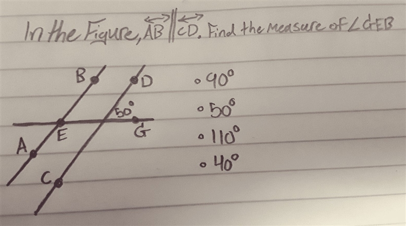 In the figure, AB || CD. Find the measure of < GEB.-example-1