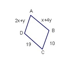 ABCD is a parallelogram. Find the perimeter if x = 3 and y = 4.ad-example-1