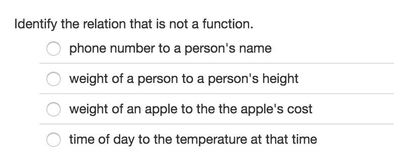 PLEASE HELP Which relation is NOT a function?-example-1