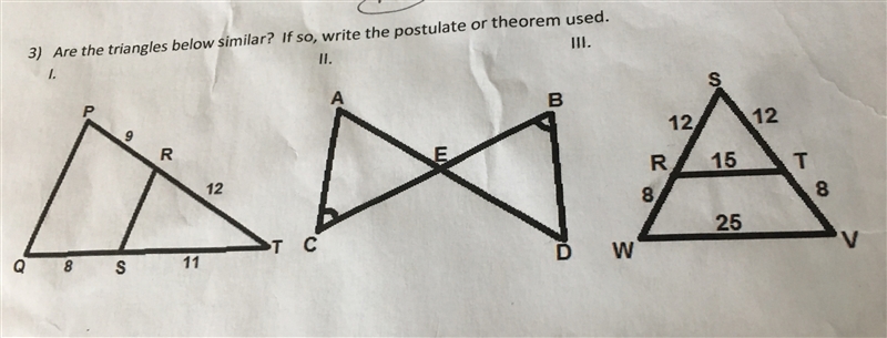 Are the triangles below similar? If so, write the postulate or theorem used.-example-1