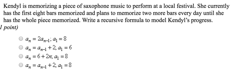 Kendyl is memorizing a piece of saxophone music to perform at a local festival. She-example-1