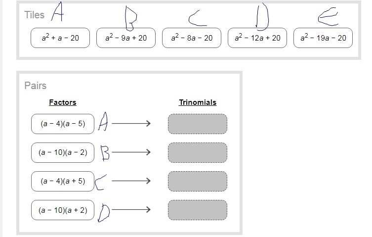 Match the trinomials with their factors.-example-1