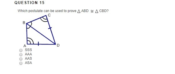 Which postulate can be used to prove ABD ~ CBD?-example-1