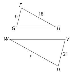 Select the best answer for the question. Given that ΔGFH is similar to ΔVUW, what-example-1