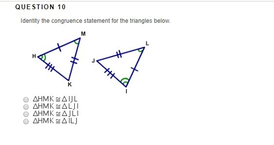 Identity the congruence statement for the triangles below.-example-1