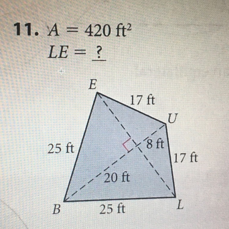 I need help on finding the length of diagonal LE.-example-1