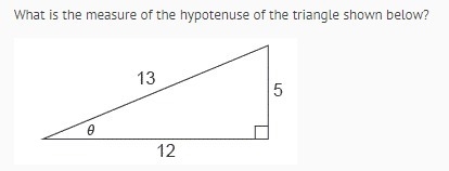 What is the measure of the hypotenuse of the triangle shown below?-example-1