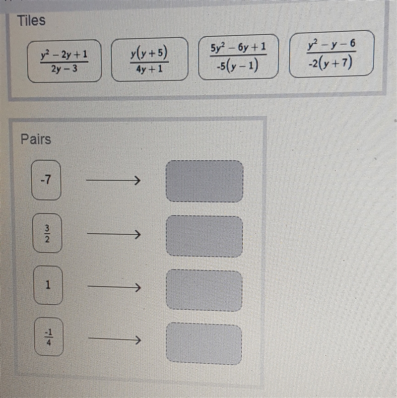 Match the expressions with the nonpermissible replacements for y.-example-1