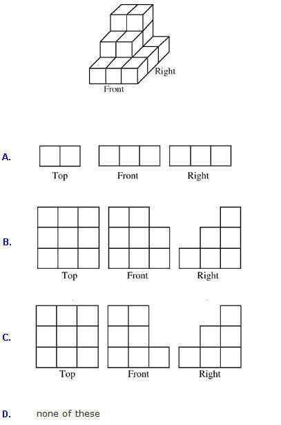 Which drawing shows correct views for the top, front, and right side of the figure-example-1