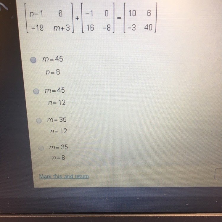 What are the values of m and n in the matrix addition below-example-1