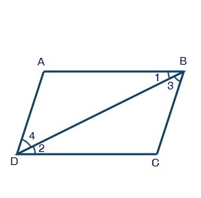 Look at the parallelogram ABCD shown below: The table below shows the steps to prove-example-1