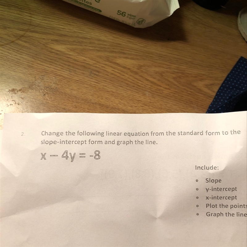 Change equation from the standard form to slope-intercept form, and graph line.-example-1