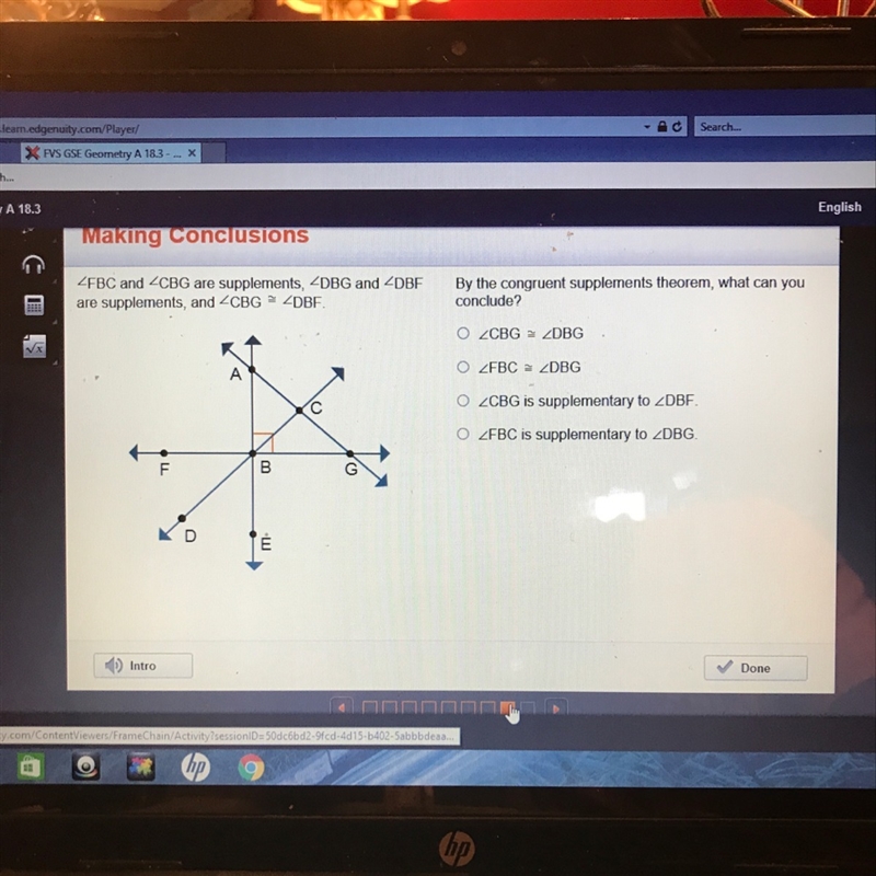 By the congruent supplementary theorem, what can you conclude-example-1