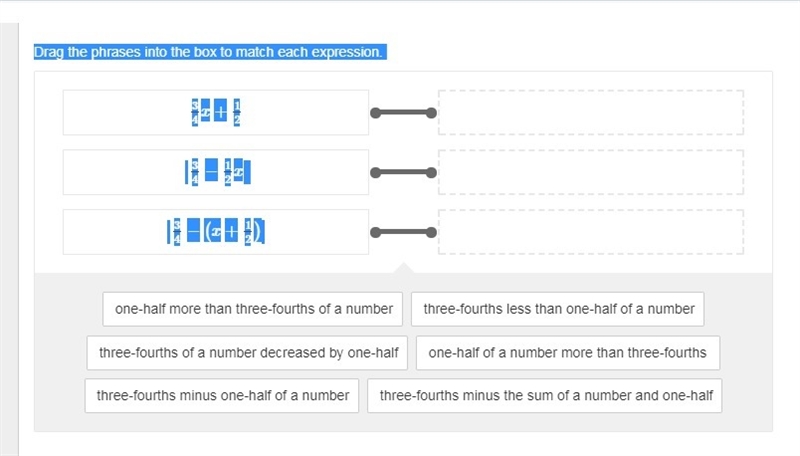 Drag the phrases into the box to match each expression.-example-1