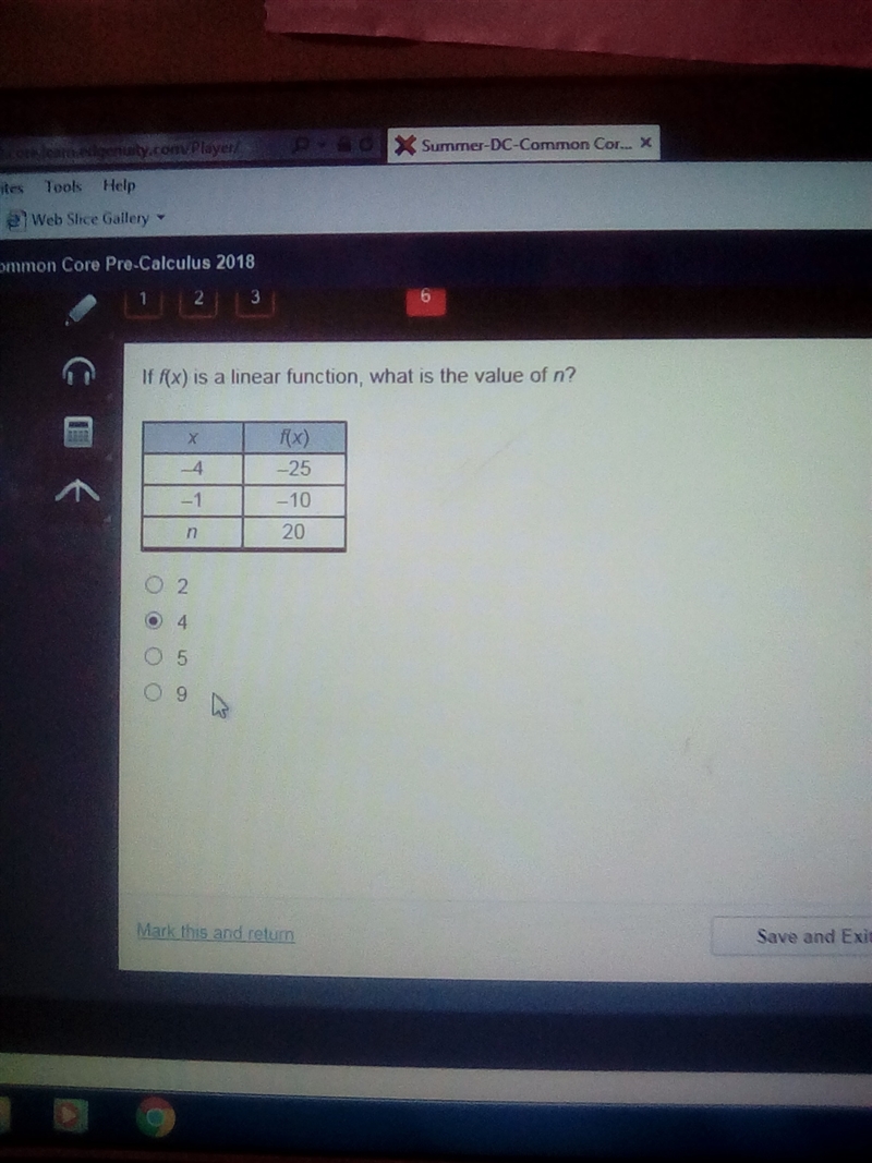 If f(x) is a linear function, what is the value of n?-example-1