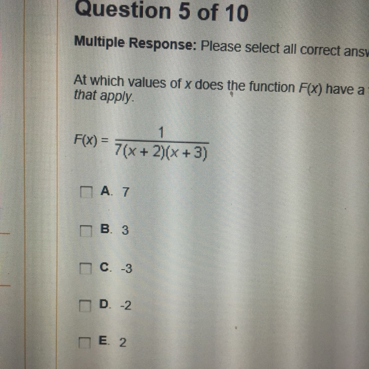 At which values of x does the function F(x) have a vertical asymptote ? Check all-example-1