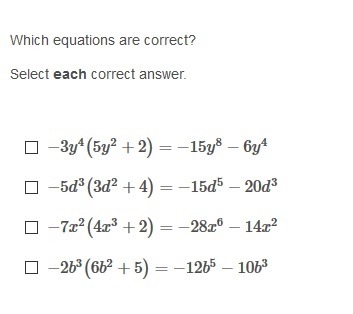 PLEASE HELP ASAP!!! CORRECT ANSWER ONLY PLEASE!!! Which equations are correct? Select-example-1