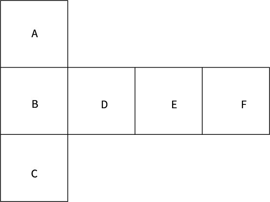 This net folds into a cube. Which two letters appear on opposite faces? -D and A -A-example-1