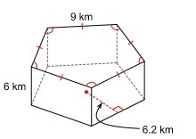 What is the total surface area of the drawing? A. 549 km2 B. 256 km2 C. 564 km2 D-example-1