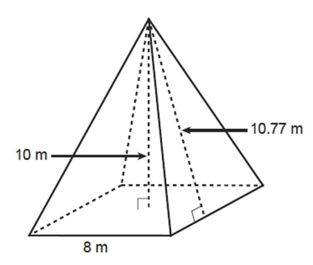 What number represents the slant height of the pyramid? A. 10.77 m B. 10 m C. 8 m-example-1