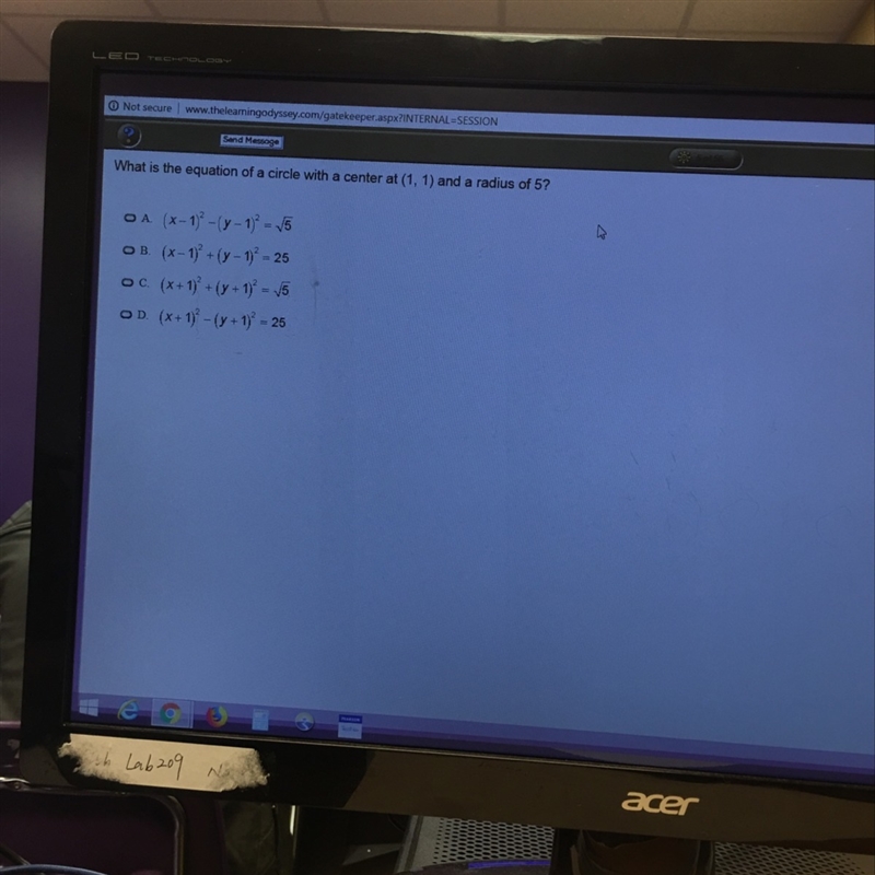 What is the equation of a circle with a center at (1,1) and a radius of 5 ?-example-1