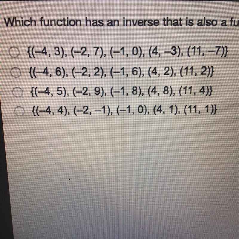 Which function has an inverse that’s also a function?-example-1