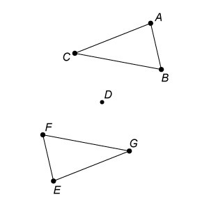 Triangle ABC is the result of a 180° rotation of triangle EFG about point D. Which-example-1