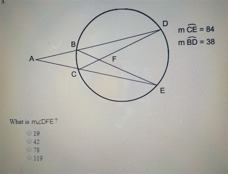 Please help me with a simple math problem. What is M DFE? A. 19 B. 42 C. 78 D. 119-example-1