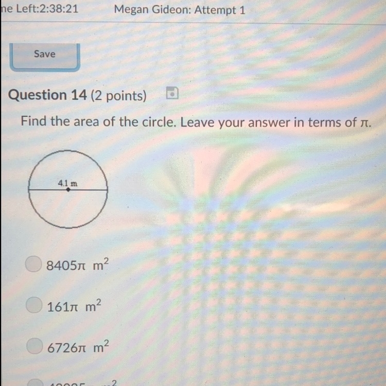 Find the area of a circle with the diameter of 4.1m. Leave your answer in terms of-example-1