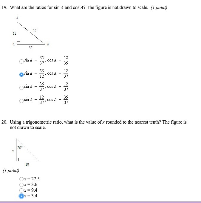 IF YOU DO NOT KNOW DONT ANSWER 19.what are the ratios dor sin a and cos a? the figure-example-1