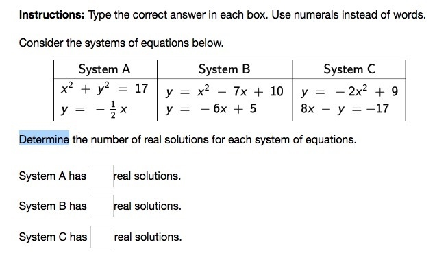 PLZZZZZZ HELPPPP MEEEE!!!!!!!! Determine the number of real solutions for each system-example-1