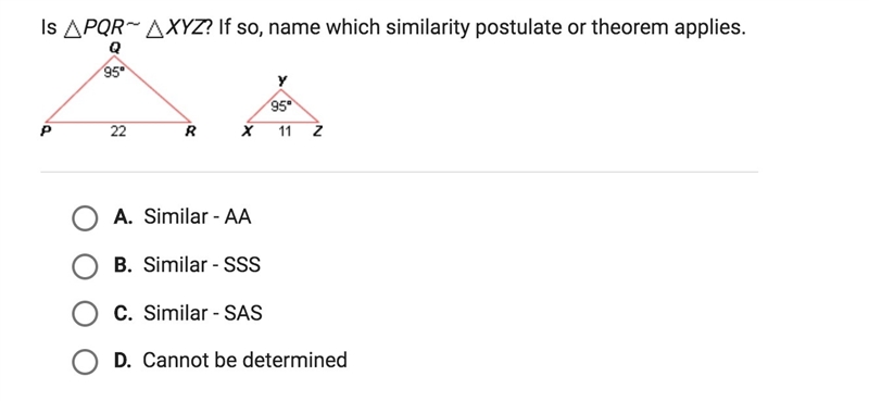 Is PQR = XYZ? If so, name which similarity postulate or theorem applies.-example-1